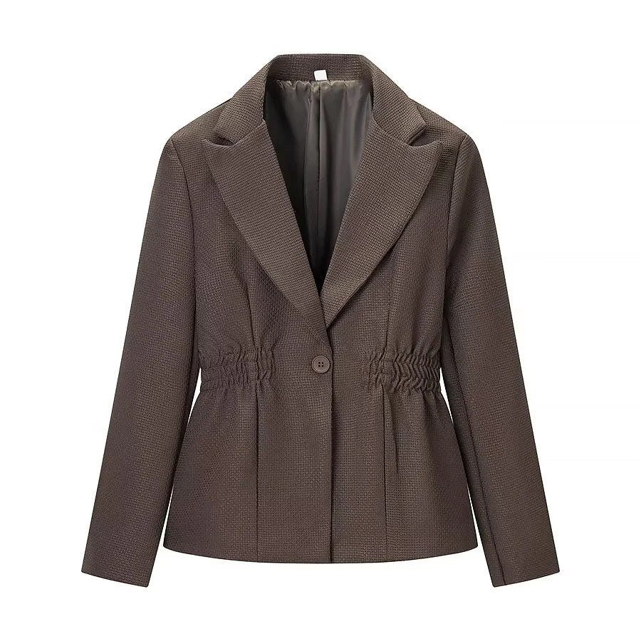 Damen nan taillierter Reversblazer mit elastischem Taillenzug, einreihiger Knopfleiste und stepptem Strukturstoff Echo Archiv