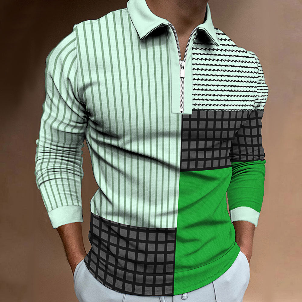 Herren Langarm Polohemd mit modernem Patchwork-Design Echoarchiv
