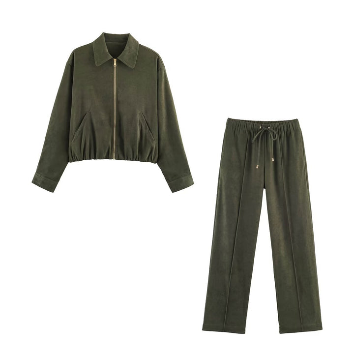 Damen Kurzblouson im Velours‑Look mit spitzem Hemdkragen und Gummizugsaum Echo Archiv
