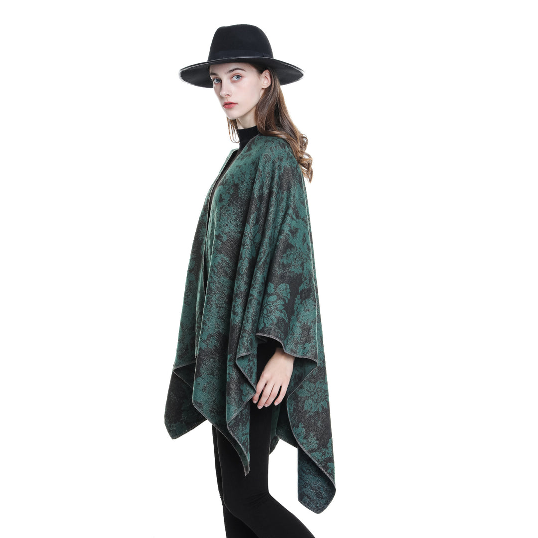 Damen Jacquard-Umhang mit floraler Strukturwebung und offenem Kimono-Fall Echo Archiv