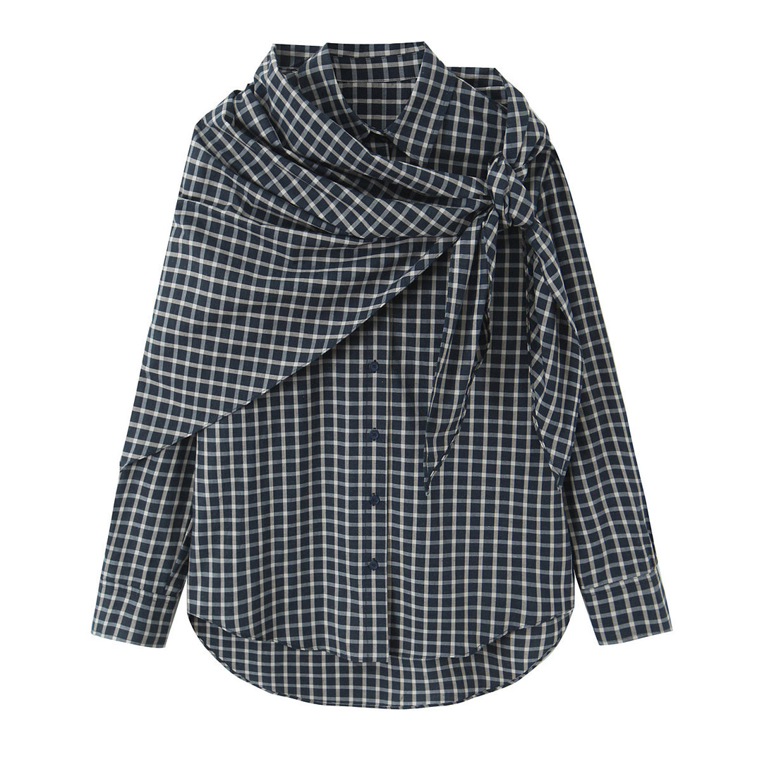Damen Kariertes Hemdblusen-Shirt mit asymmetrischem Tuchdetail Echo Archiv