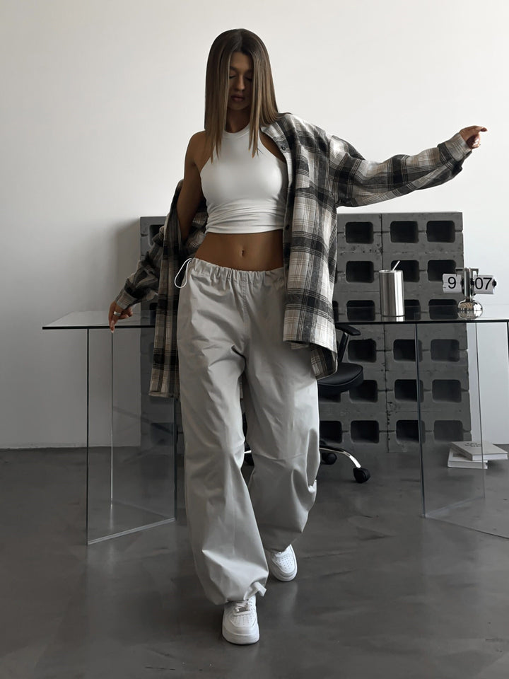 Damen Weite High‑Waist Loungehose aus leichtem Twill mit elastischem Gummibund – Avélisse