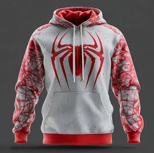 Herren Kapuzenpullover mit einzigartigem Spinnenmotiv und kontrastierenden Ärmeln Echoarchiv