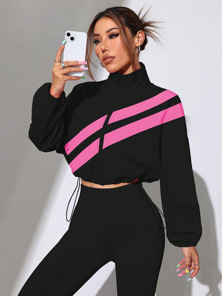 Damen Cropped Windbreaker‑Jacke mit hohem Kragen und Kordelzug Echo Archiv