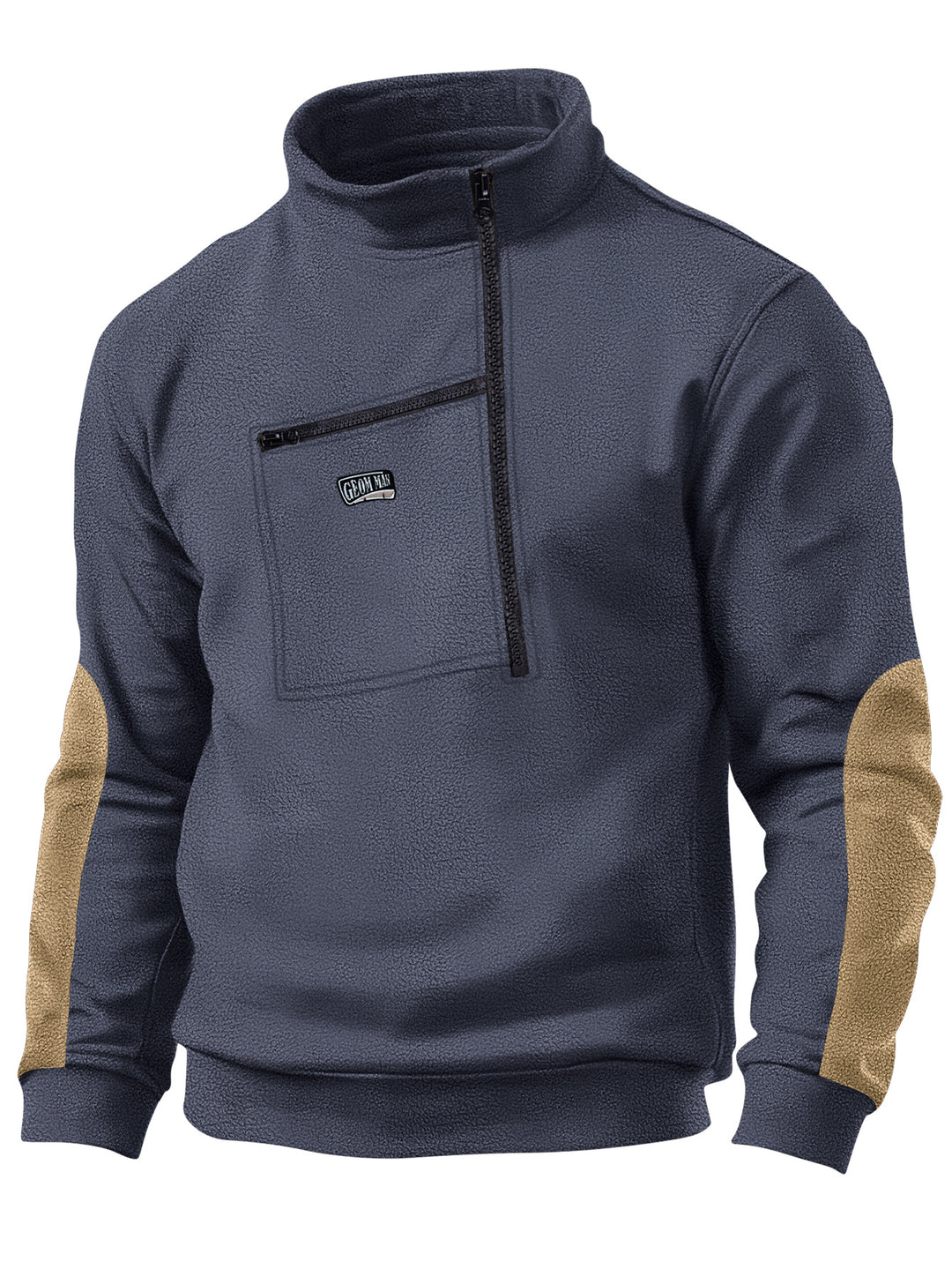 Herren Fleece-Pullover mit dickem Kragen und praktischer Brusttasche Echoarchiv