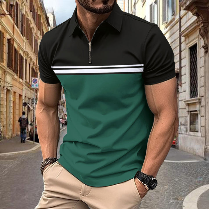 Herren Sportliches Kurzarmshirt mit modischem Reißverschluss und grafischen Elementen Echoarchiv