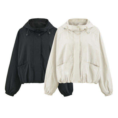 Damen Kurzjacke mit Kapuze, Tunnelzug, Kängurutaschen und elastischem Bund Echoarchiv