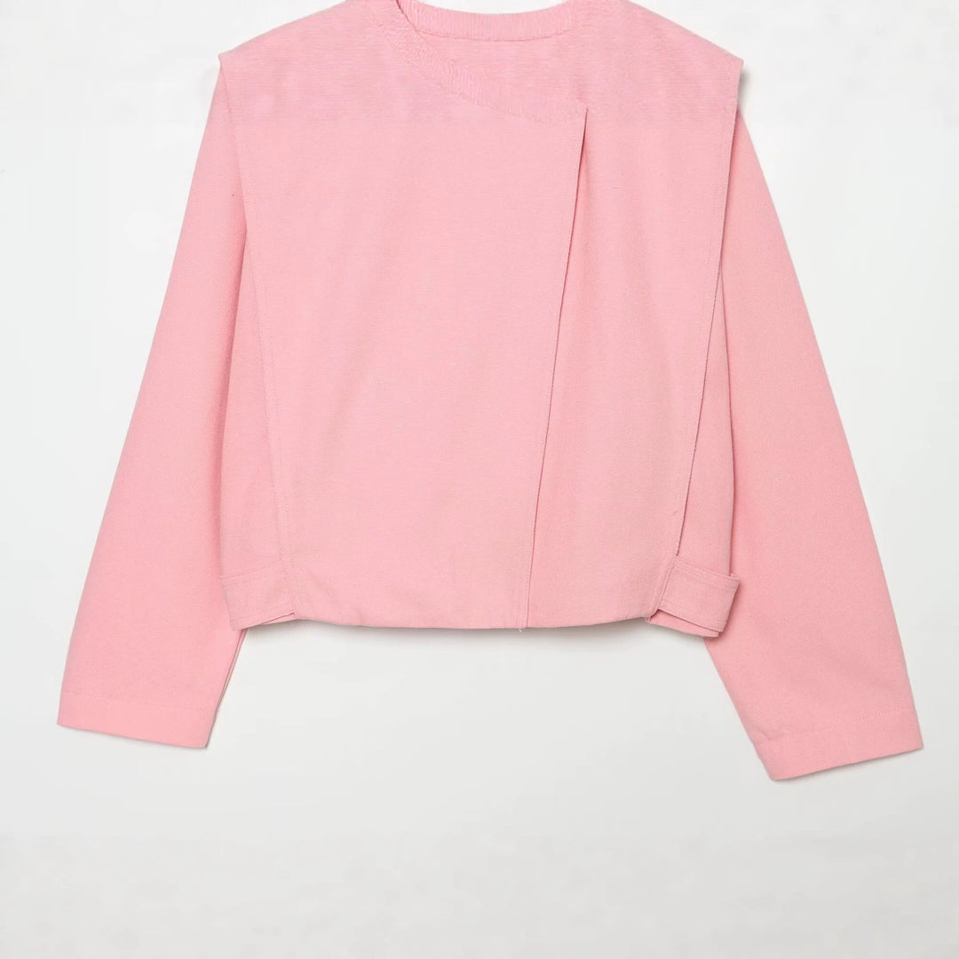 Damen kurze Boxy-Jacke mit Stehkragen und asymmetrischer Knopfleiste Echo Archiv