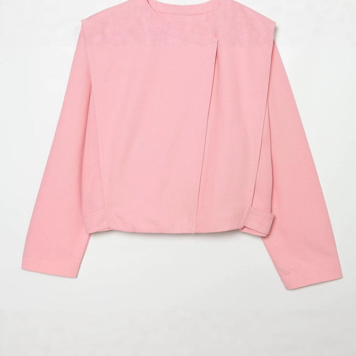 Damen kurze Boxy-Jacke mit Stehkragen und asymmetrischer Knopfleiste Echo Archiv
