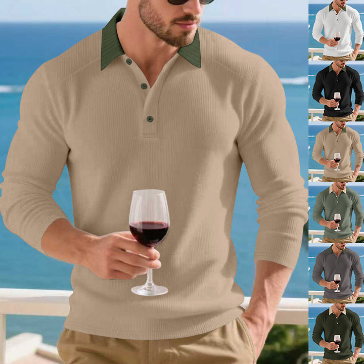 Herren Langärmliges Polohemd mit strukturiertem Design Echoarchiv
