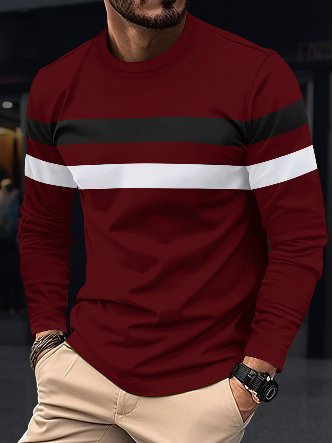 Herren modisches Langarmshirt mit sportlichen Streifen Echoarchiv