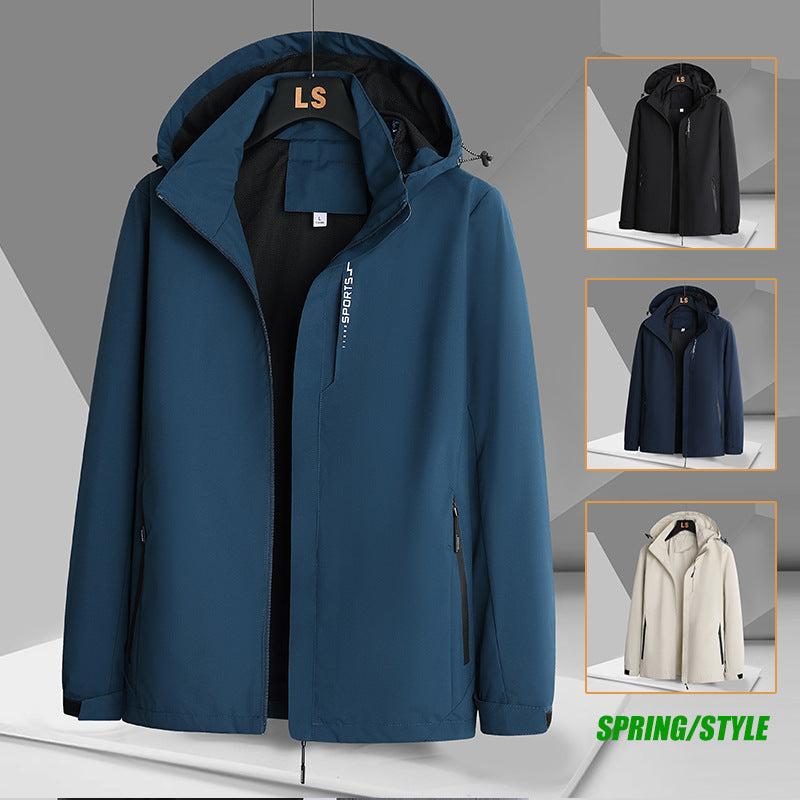 Herren sportliche Übergangsjacke mit verstellbarer Kapuze und wasserabweisendem Material Echoarchiv