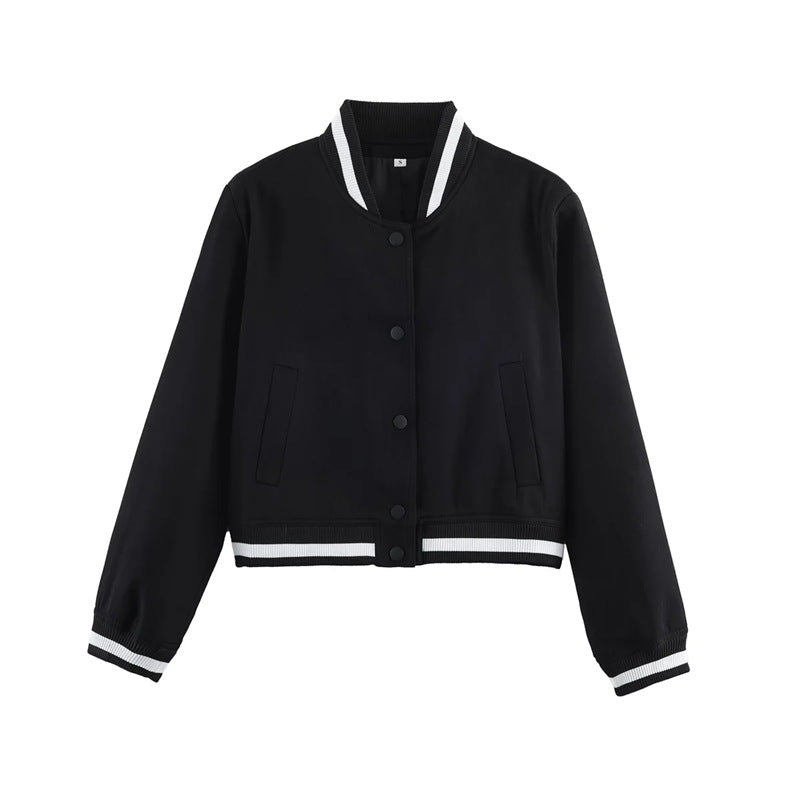 Damen nan kurzgeschnittene Bomberjacke im Varsity-Stil mit Rippbündchen und Druckknopfverschluss Echo Archiv