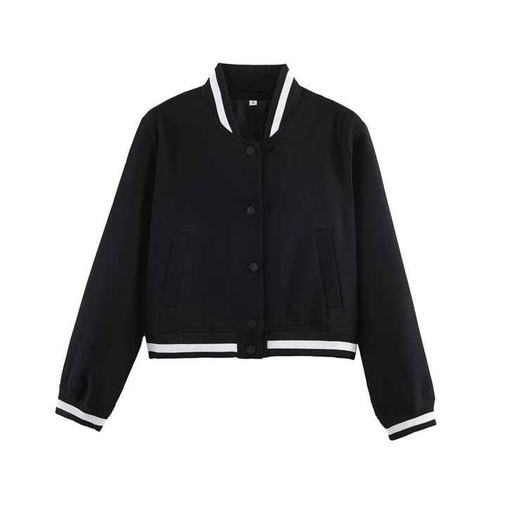 Damen nan kurzgeschnittene Bomberjacke im Varsity-Stil mit Rippbündchen und Druckknopfverschluss Echo Archiv