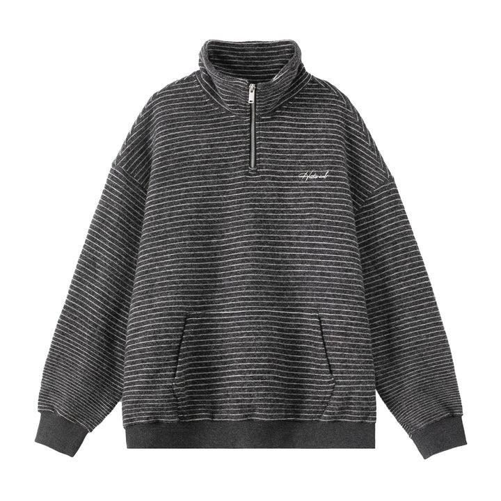 Unisex Oversize-Halbzip-Sweatshirt im feinen Streifen-Frottée mit Stehkragen und Kängurutasche Echo Archiv
