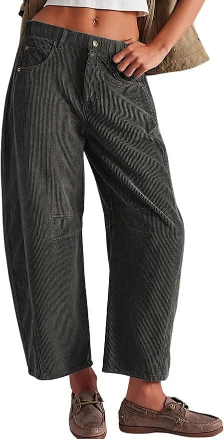 Damen Weite Cordhose mit hoher Taille, Cropped-Bein und Eingriffstaschen Echo Archiv