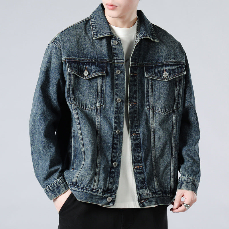 Herren Oversized Jeansjacke mit Metallknopfleiste und Brusttaschen Echo Archiv