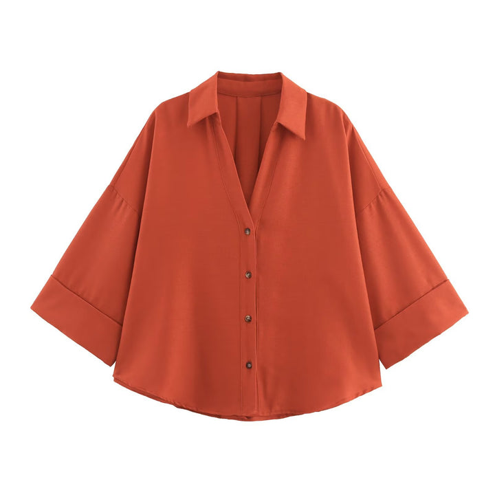 Damen nan lockere oversized Hemdbluse mit weitem Kragen und Dreiviertelärmeln Echo Archiv