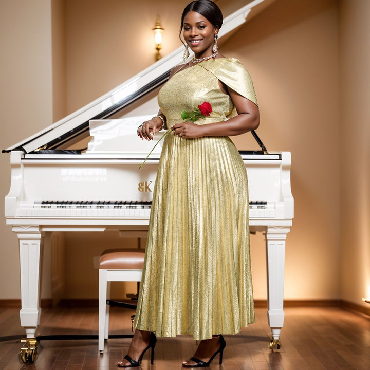 Damen Glamouröses Maxikleid mit hochmodernem asymmetrischem Schnitt und schimmerndem Material Echo Archiv