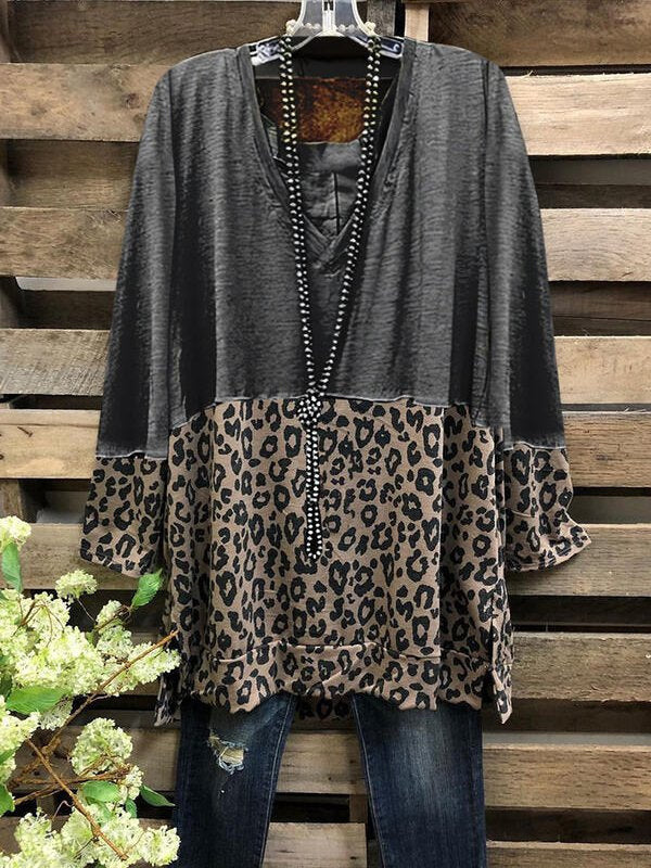 Damen A-Linien-Tunika mit Colourblock und Leoparden-Print – Avérine