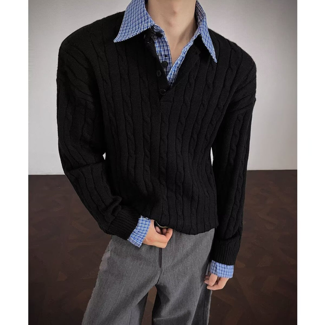 Herren Modischer Grobstrickpullover mit V-Ausschnitt Echoarchiv
