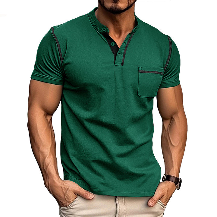 Herren modisches Polohemd mit Henley-Ausschnitt und Brusttasche Echoarchiv