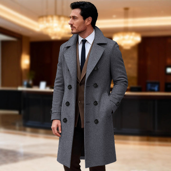 Herren eleganter doppelreihiger Wollmantel Echoarchiv
