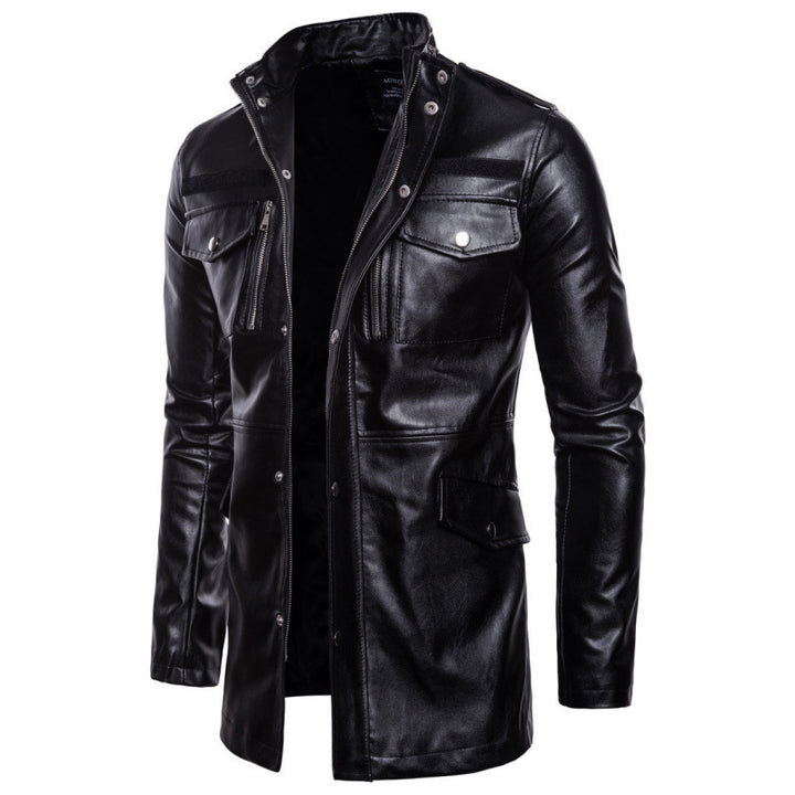 Herren modischer Leder-Trenchcoat mit praktischen Taschen und doppeltem Reißverschluss Echoarchiv