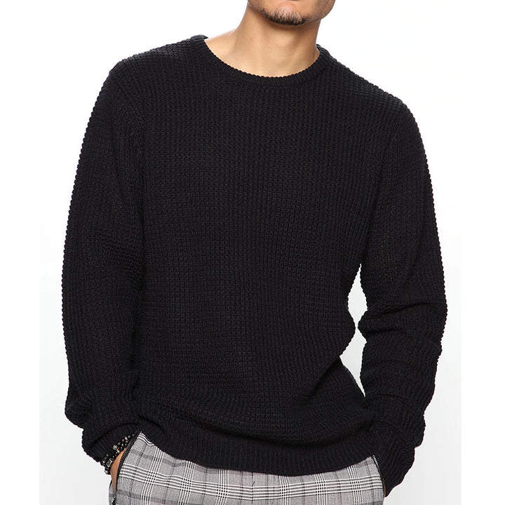 Herren Grobgestrickter Rundhals-Pullover mit Körbchenmuster und Relaxed-Fit Echo Archiv