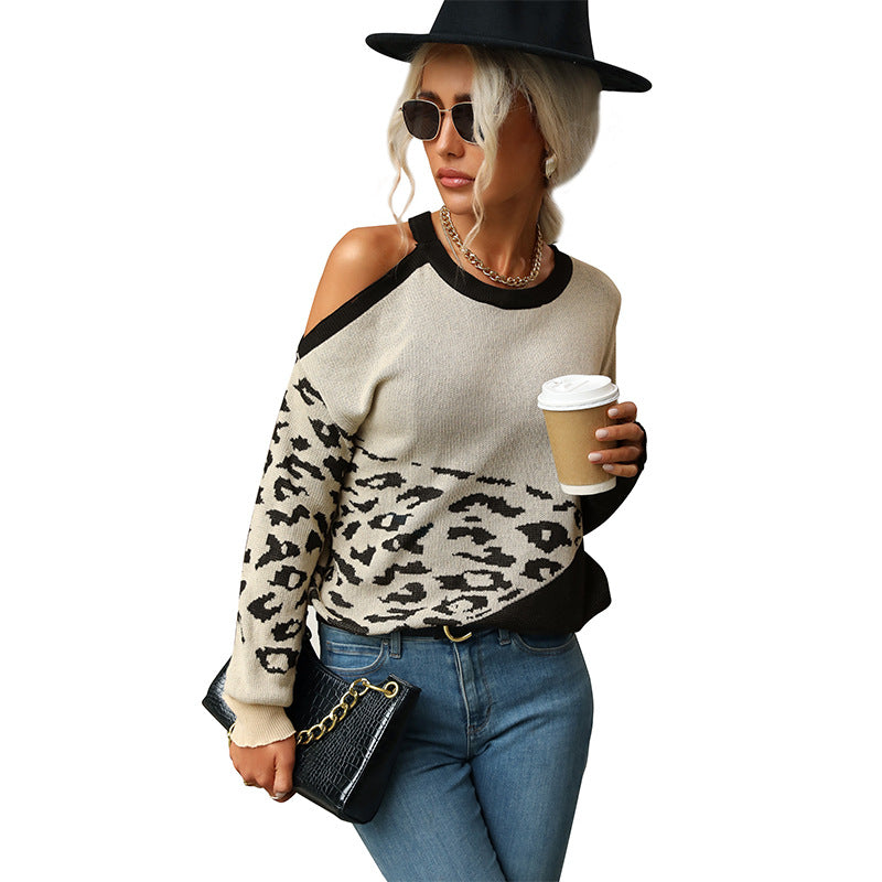 Damen Colorblock-Strickpullover mit Leoprint und Rundhalsausschnitt – Mavelle