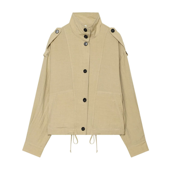 Damen Oversize Cropped Utility‑Jacke mit hohem Stehkragen, Schulterklappen und Tunnelzug Echo Archiv