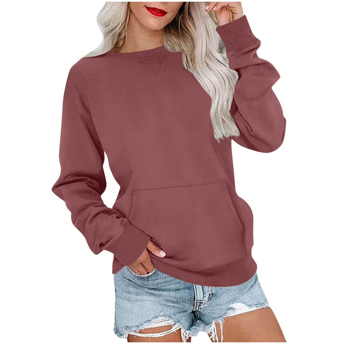 Damen Lockeres Sweatshirt mit Rundhalsausschnitt und Kängurutasche Echo Archiv