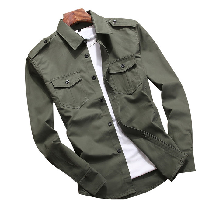Herren Military-Hemdjacke mit Schulterklappen und Pattentaschen – Taviero