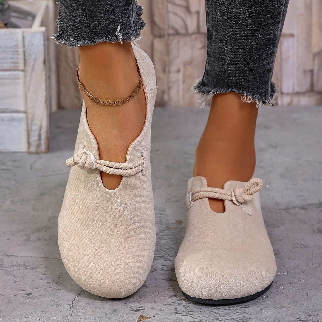Damen  legere Ballerina Halbschuhe aus Veloursoptik mit dekorativer Knotenlasche und flexibler rutschfester Sohle Echo Archiv