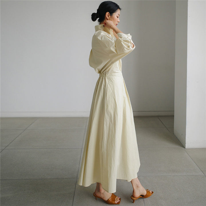 Damen Midaxi-Hemdblusenkleid mit tailliertem Drapé und weitem Tellerrock Echoarchiv