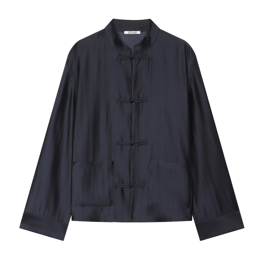 Damen Mandarinkragen-Jacke mit Chinesischen Knotenverschlüssen und aufgesetzten Taschen Echo Archiv