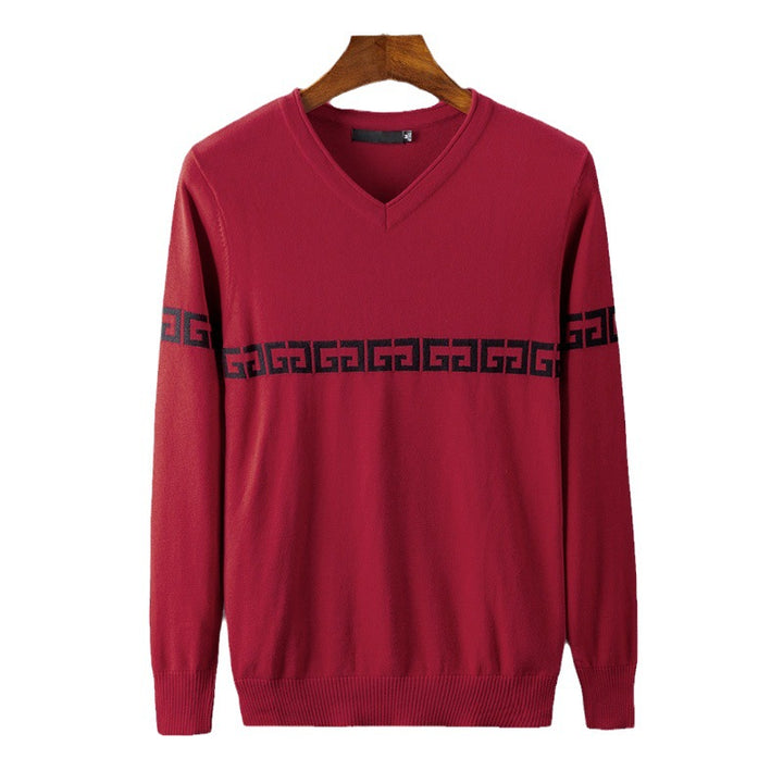 Herren V-Ausschnitt Pullover mit modernem Grafikmuster Echoarchiv