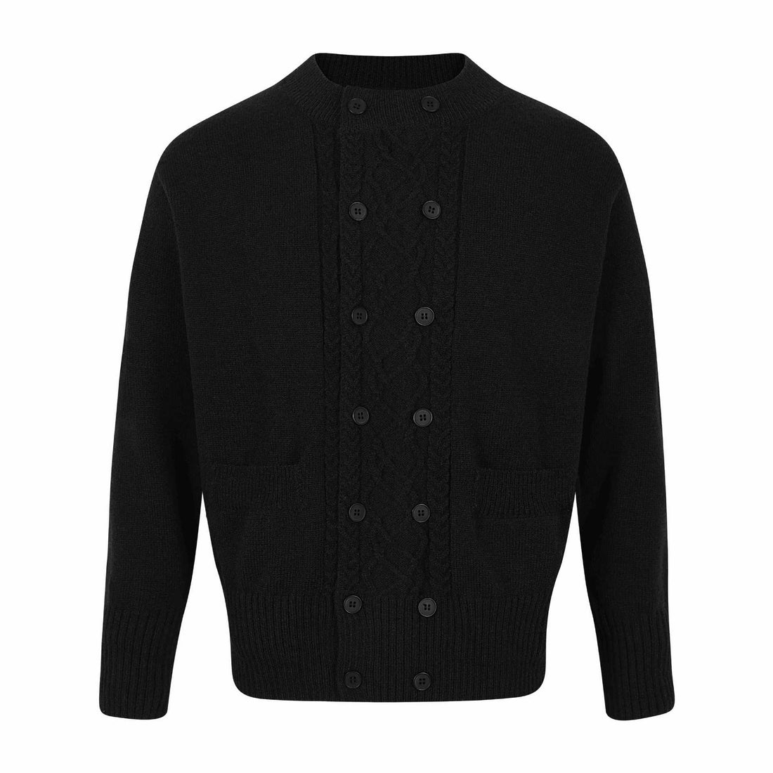 Herren Doppelt geknöpfte Strickcardigan mit Zopfmuster und Stehkragen Echoarchiv