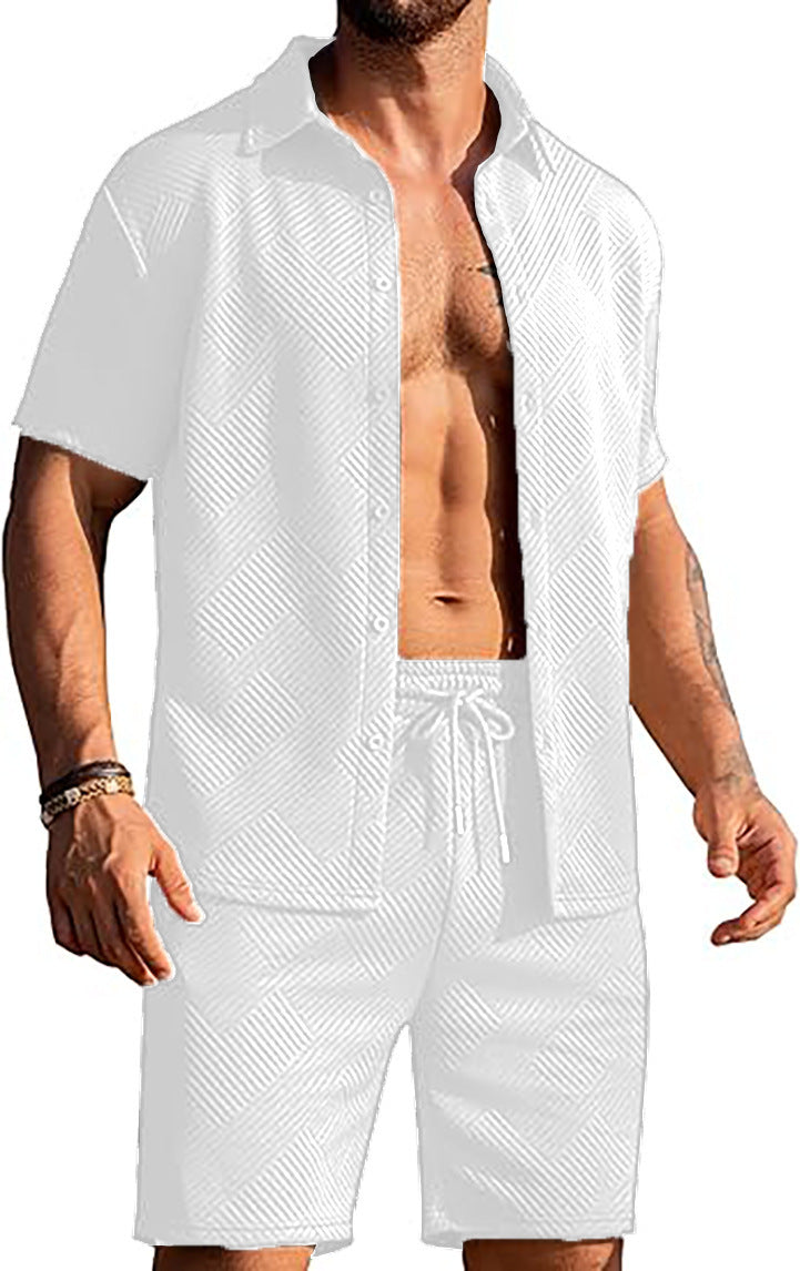 Herren modisches Kurzarmhemd und Shorts Set mit strukturiertem Design Echoarchiv