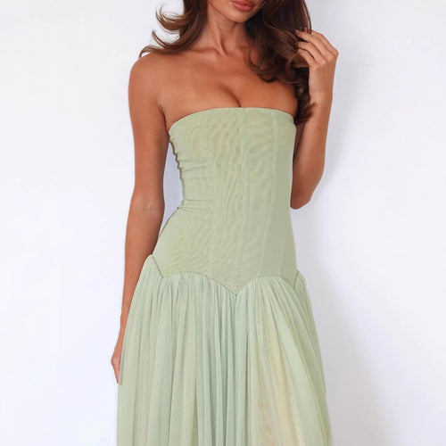 Damen elegantes, trägerloses Maxikleid mit fließendem Tüllrock Echo Archiv