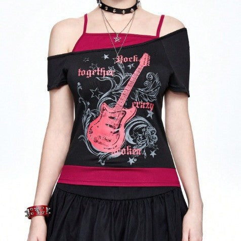Damen Asymmetrisches Rock-T-Shirt mit grafischem Druck Echo Archiv