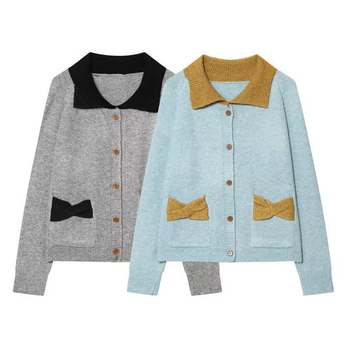 Damen Strickcardigan mit übergroßem Kragen und Schleifen‑Taschen Echo Archiv