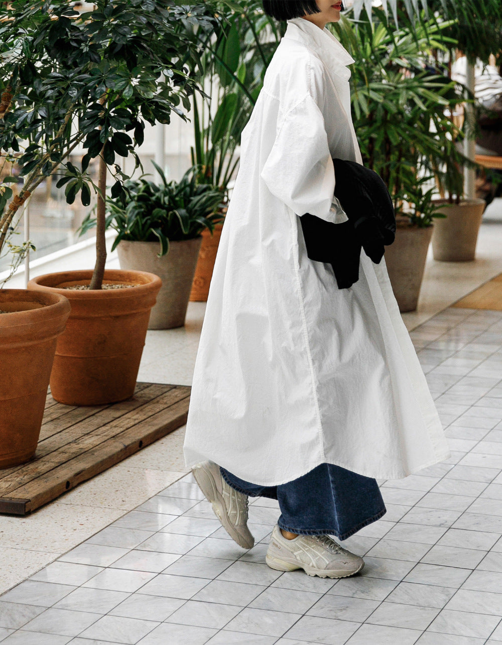 Damen Oversize-Hemdblusenkleid mit langem Saum und verdeckter Knopfleiste Echoarchiv