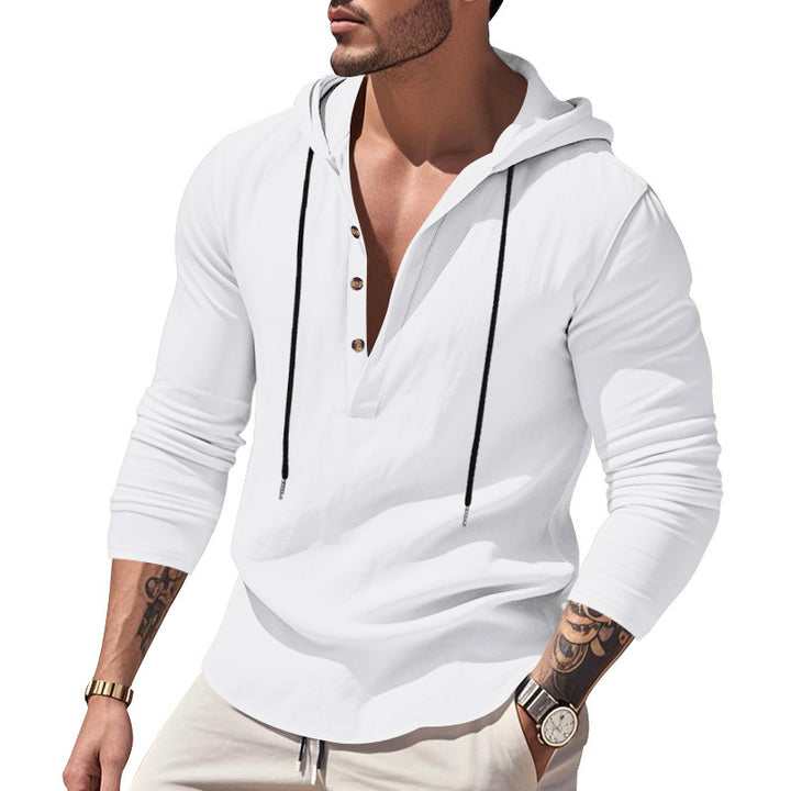 Herren lässiges Kapuzenshirt mit Knopfleiste und Langarm Echoarchiv