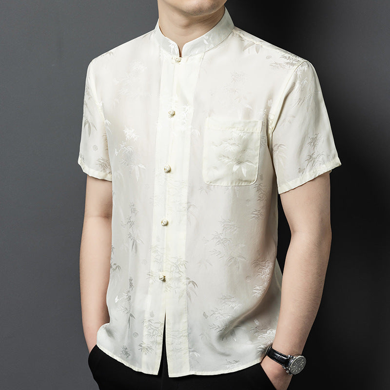 Herren Kurzarmhemd mit asiatischem Floralmuster Echoarchiv
