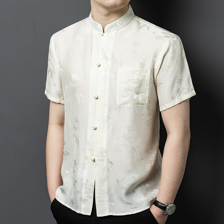Herren Kurzarmhemd mit asiatischem Floralmuster Echoarchiv