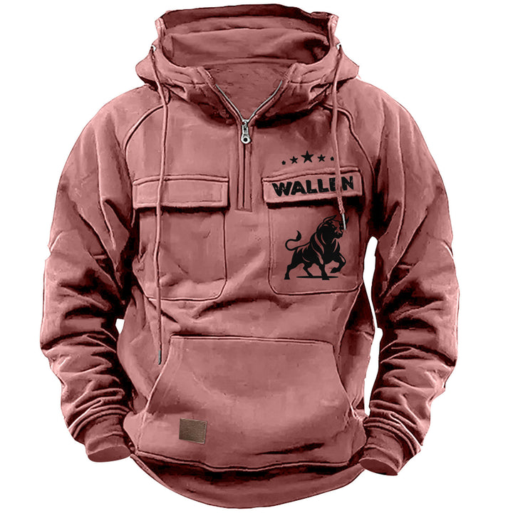 Herren nan Kapuzenpullover mit Halbzip, Cargo-Brusttaschen und Kängurutasche Echo Archiv
