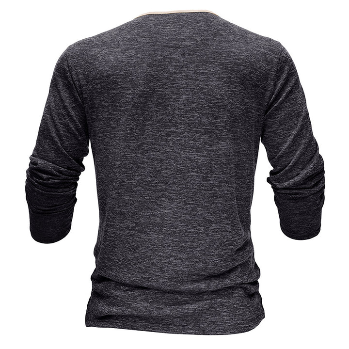 Herren Langarm-Henley-Shirt aus atmungsaktivem Baumwollmix mit eleganter Knopfleiste Echoarchiv