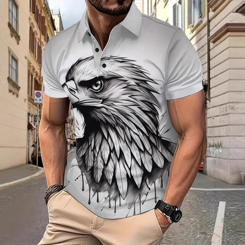 Herren Poloshirt mit eindrucksvollem Greifvogel-Motiv Echoarchiv