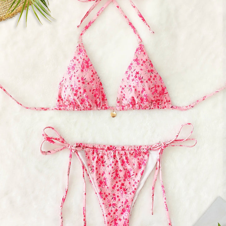 Damen Triangel-Bikini mit floralem Leopardenmuster und verstellbaren Bindebändern Echo Archiv